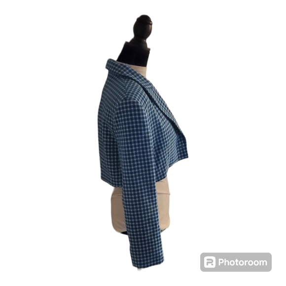 Zara Blue Checked Cropped Blazer - Picture 6 of 8